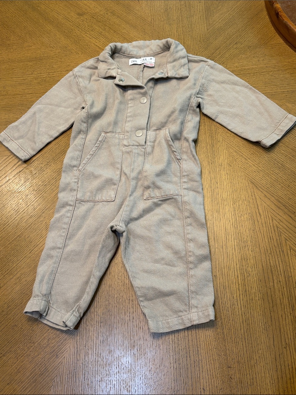 Zara Beige Corduroy Baby Jumpsuit with Front Pockets